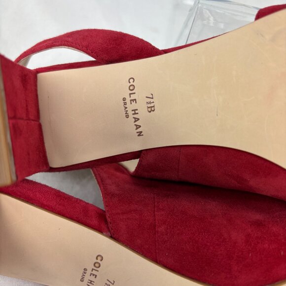 NWT Cole Haan Red Suede Slingback Block Heels - Size 7.5B - Picture 9 of 10
